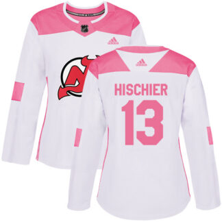 Adidas New Jersey Devils #13 Nico Hischier White/Pink Authentic Fashion Women’s Stitched NHL Jersey