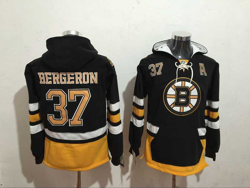 Boston Bruins #37 Patrice Bergeron Black All Stitched Hoodie Sweatshirt