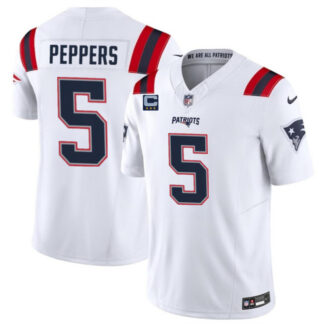 Men's New England Patriots #5 Jabrill Peppers White F.U.S.E. With 3-Star C Patch Vapor Limited Stitched Football Je...