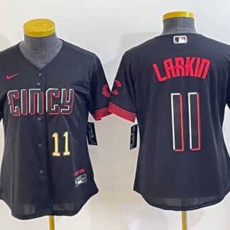 Women's Cincinnati Reds #11 Barry Larkin Number Black 2023 City Connect Cool Base Stitched Jersey