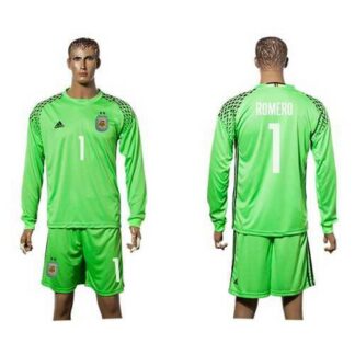 Argentina #1 Romero Green Goalkeeper Long Sleeves Soccer Country Jersey