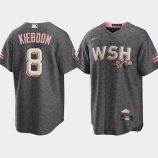 Men's Washington Nationals #8 Carter Kieboom 2022 Grey City Connect Cherry Blossom Cool Base Stitched Jersey