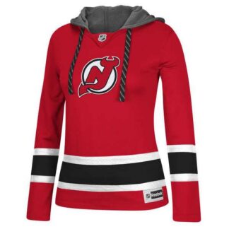 Customized Women New Jersey Devils Any Name & Number Red Stitched Hockey Hoodie