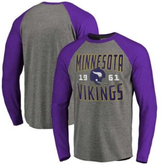 Minnesota Vikings NFL Pro Line by Fanatics Branded Timeless Collection Antique Stack Long Sleeve Tri-Blend Raglan T...