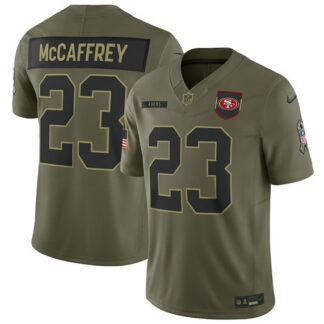 Men's San Francisco 49ers #23 Christian McCaffrey Olive 2025 Salute to Service Limited Football Stitched Jersey