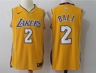 Men's Los Angeles Lakers #2 Lonzo Ball New Yellow 2017-2018 Nike Swingman Stitched NBA Jersey