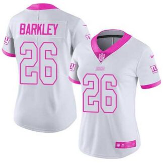 Women Nike Giants 26 Saquon Barkley White Pink Rush Fashion Limited Jersey Dzhi