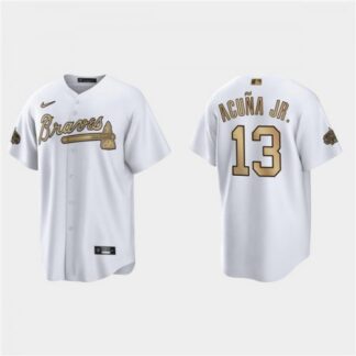 Men's Atlanta Braves #13 Ronald Acuna Jr. 2022 All-Star White Cool Base Stitched Baseball Jersey 1JAN