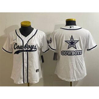Youth Dallas Cowboys White Team Big Logo With Patch Cool Base Stitched Baseball Jersey V2WW