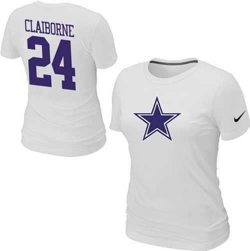Womens Nike Dallas Cowboys #24 CLAIBORNE Name x26 Number White T-Shirt