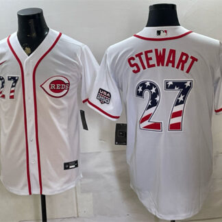 Men's Cincinnati Reds #27 Sal Stewart White 2026 USA 250 Fourth of July Home Stitched Baseball Jersey