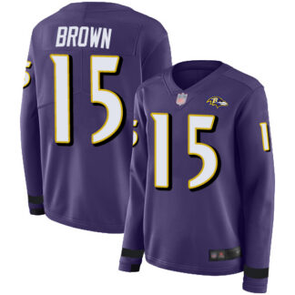 Nike Baltimore Ravens #15 Marquise Brown Purple Team Color Women’s Stitched NFL Limited Therma Long Sleeve Jersey
