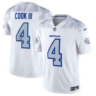 Men's Buffalo Bills #4 James Cook III White 2025 F.U.S.E. âRivalriesâ Vapor Untouchable Limited Stitched Footba...