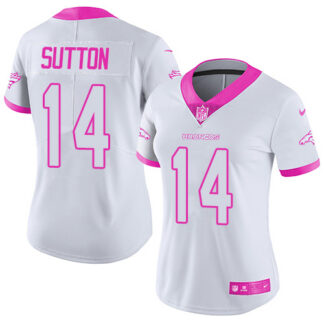 Nike Denver Broncos #14 Courtland Sutton White/Pink Women’s Stitched NFL Limited Rush Fashion Jersey