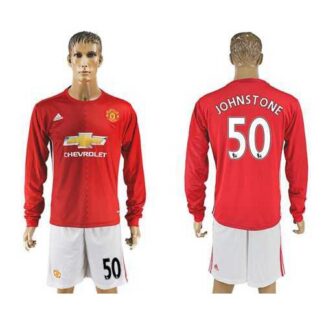 Manchester United #50 Johnstone Red Home Long Sleeves Soccer Club Jersey