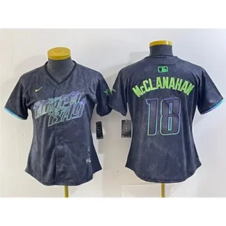 ultra‑ Women's Tampa Bay Rays #18 Shane McClanahan Charcoal 2024 City Connect Limited Stitched Baseball Jersey(Run Small) ‑uniform