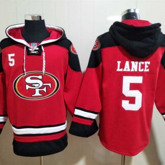 49ers 5 Trey Lance Red All Stitched Sweatshirt Hoodie