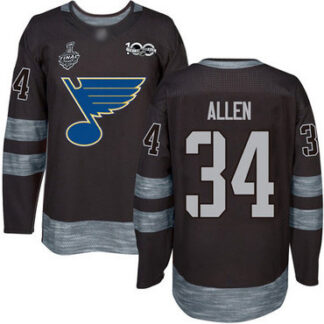Men's St. Louis Blues #34 Jake Allen Black 1917-2017 100th Anniversary 2019 Stanley Cup Final Bound Stitched Hockey...