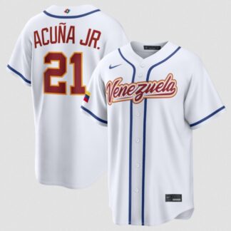 Men's Venezuela Baseball #21 Ronald Acuna Jr. White 2026 World Baseball Classic Home Stadium Stitched Jersey