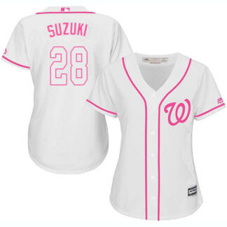 Washington Nationals #28 Kurt Suzuki White/Pink Fashion Women’s Stitched MLB Jersey