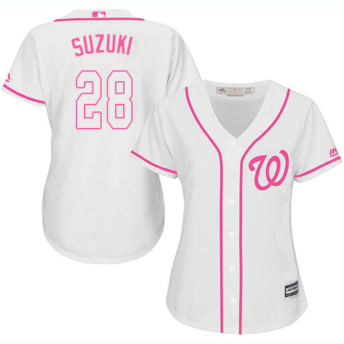 Washington Nationals #28 Kurt Suzuki White/Pink Fashion Women’s Stitched MLB Jersey
