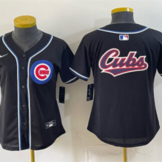 Women's Chicago Cubs Team Big Logo 2026 Fashion Replica Black Out Stitched Baseball Jersey(Run Small)