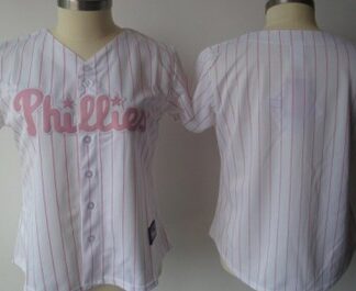 Women's Philadelphia Phillies Customized White With Pink Pinstripe Jersey