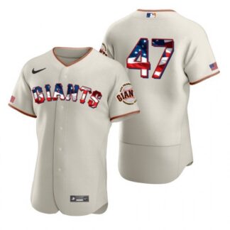 San Francisco Giants #47 Johnny Cueto Men’s Nike Cream Fluttering USA Flag Limited Edition Authentic MLB Jersey