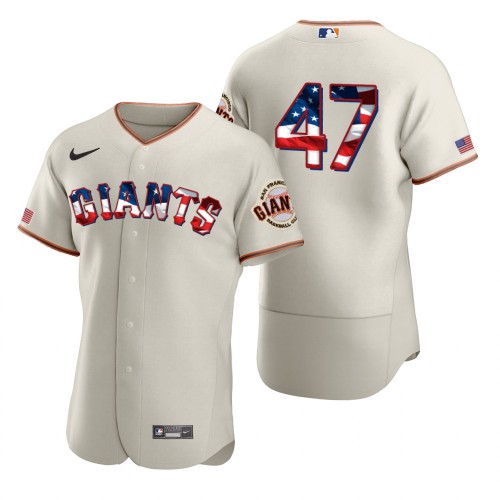 San Francisco Giants #47 Johnny Cueto Men’s Nike Cream Fluttering USA Flag Limited Edition Authentic MLB Jersey