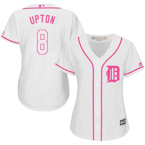 Detroit Tigers #8 Justin Upton White/Pink Fashion Women’s Stitched MLB Jersey