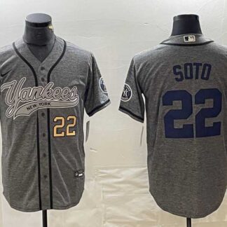 Men's New York Yankees #22 Juan Soto Number Grey Gridiron Cool Base Stitched Baseball Jersey
