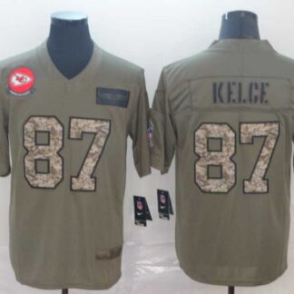 Nike Chiefs 87 Travis Kelce 2019 Olive Camo Salute To Service Limited Jersey