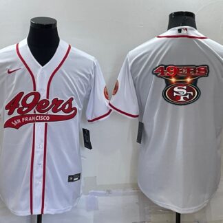 Men's San Francisco 49ers White Team Big Logo With Patch Cool Base Stitched Baseball Jersey
