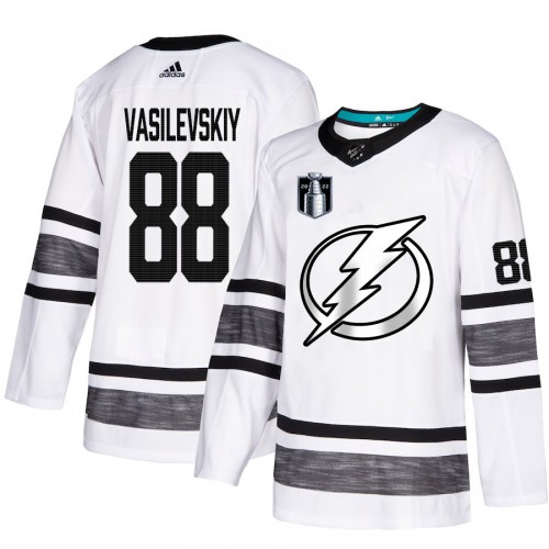 Adidas Tampa Bay Lightning #88 Andrei Vasilevskiy White Authentic 2022 Stanley Cup Final Patch Youth All-Star Stitc...