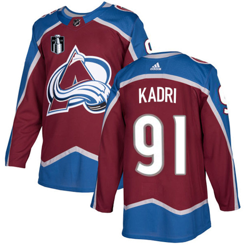 Adidas Colorado Avalanche #91 Nazem Kadri Burgundy Youth 2022 Stanley Cup Final Patch Home Authentic Stitched NHL J...