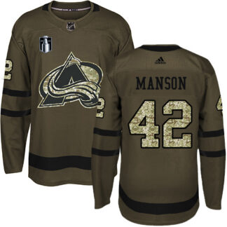 Adidas Colorado Avalanche #42 Josh Manson Green Youth 2022 Stanley Cup Final Patch Salute to Service Stitched NHL J...
