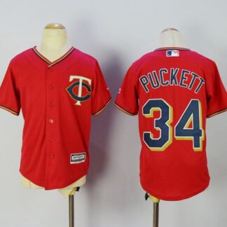 Twins #34 Kirby Puckett Red Alternate Cool Base Stitched Youth Baseball Jersey