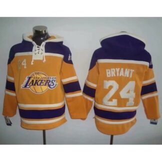 Men's Los Angeles Lakers #24 Kobe Bryant Yellow Lace-Up Pullover Hoodie PL06
