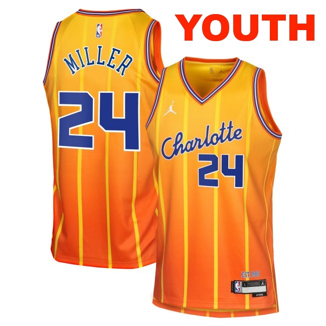 Youth Charlotte Hornets #24 Brandon Miller Gold 2025 City Edition Swingman Stitched Jersey
