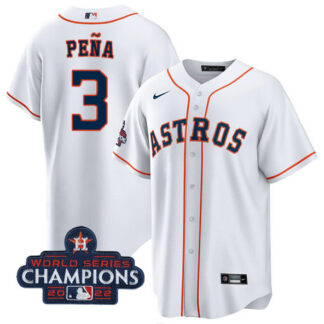 Men's Houston Astros #3 Jeremy Pena White 2022 World Series Champions Cool Base Stitched Baseball Jersey