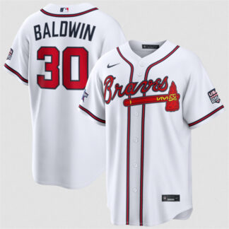Men's Atlanta Braves #30 Drake Baldwin White 2026 All-Star Game & USA 250 Patch Stitched Baseball Jersey