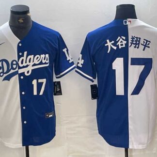 Men's Los Angeles Dodgers #17 Shohei Ohtani Number White Blue Two Tone Stitched Baseball Jerseys Dzhi