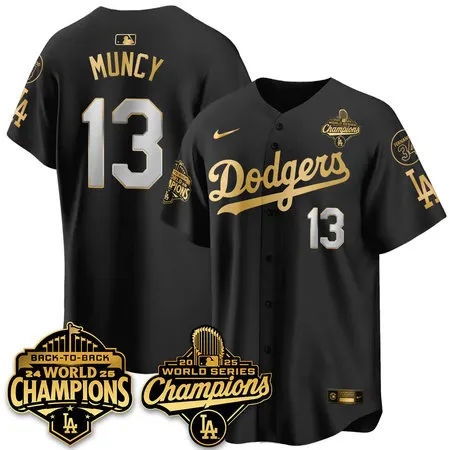 Youth Los Angeles Dodgers #13 Max Muncy Black 2025 World Series Champions Jersey