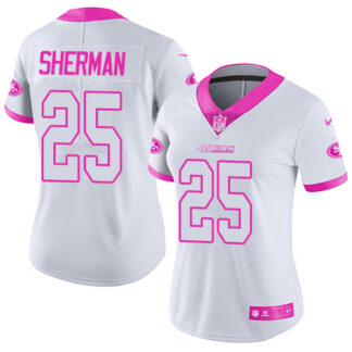 Nike San Francisco 49ers #25 Richard Sherman White/Pink Women’s Stitched NFL Limited Rush Fashion Jersey