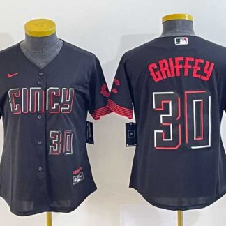 Women's Cincinnati Reds #30 Ken Griffey Jr Number Black 2023 City Connect Cool Base Jerseys