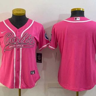 Women's Indianapolis Colts Blank Pink With Patch Cool Base Stitched Baseball Jersey