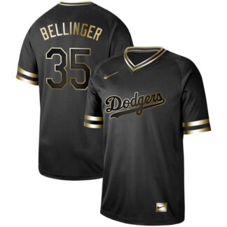 Dodgers 35 Cody Bellinger Black Gold Nike Cooperstown Collection Legend V Neck Jersey Dzhi