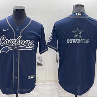 Men's Dallas Cowboys Navy Blue Team Big Logo With Patch Cool Base Stitched Baseball Jersey