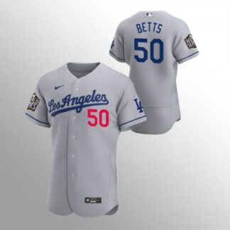 Men's Los Angeles Dodgers #50 Mookie Betts Grey 2020 World Series Bound stitched Jersey PYKJ