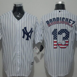 Men's New York Yankees #13 Alex Rodriguez White USA Flag Fashion MLB Baseball Jersey